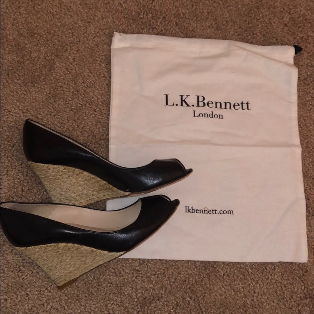 LK Bennett black leather peep toe wedges